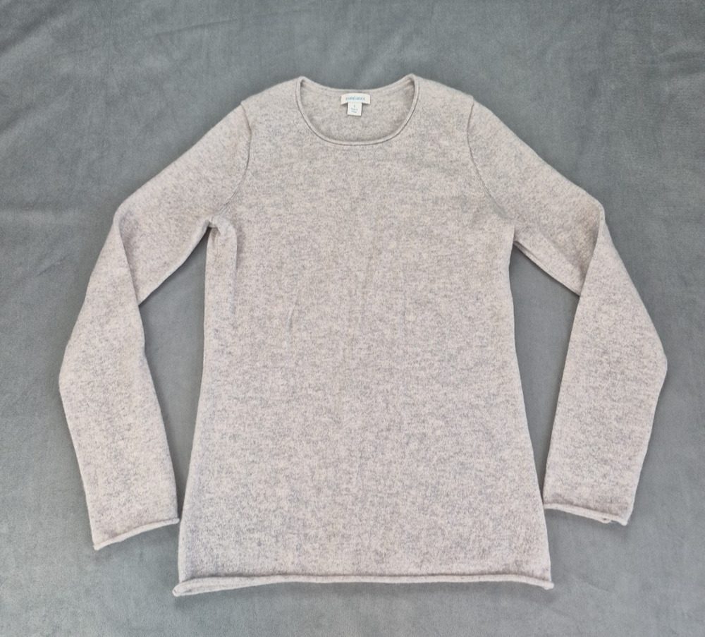Sundance 100% Cashmere Casual Minimalist S Knit Sweater Light Gray Round Neck